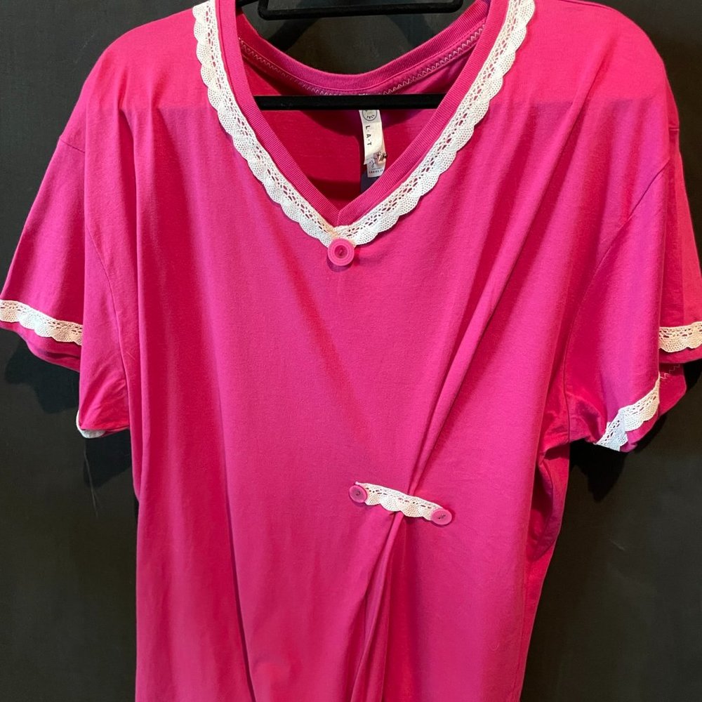 276 v-neck tee with lace and ribbon accents - gathered waist